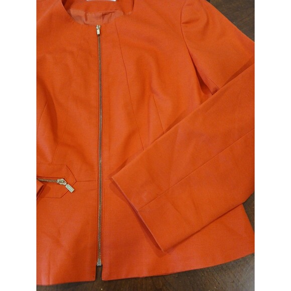 Calvin Klein Womens 4 Red Orange Full Zip Pockets Back Peplum Jacket Bust: 34" - Picture 4 of 9